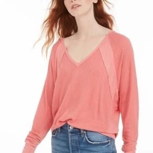 Free People Prairie Rose Pink Santa Clara Thermal V-neck Top Medium OB967840